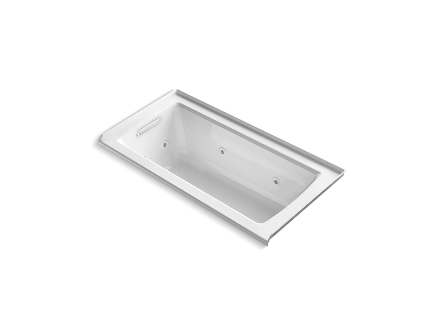 KOHLER K-1947-LH-0 Archer 60" X 30" Alcove Heated Whirlpool Bath, Left Drain In White