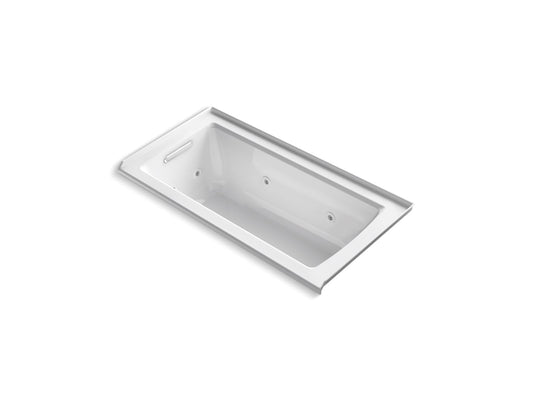 KOHLER K-1947-LH-0 Archer 60" X 30" Alcove Heated Whirlpool Bath, Left Drain In White