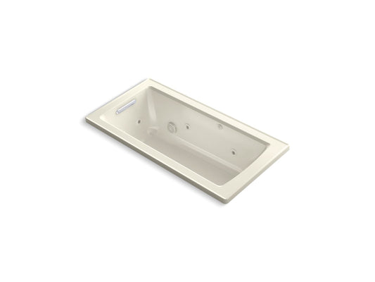 KOHLER K-1947-W1-96 Archer 60" X 30" Drop-In Whirlpool Bath With Bask Heated Surface In Biscuit