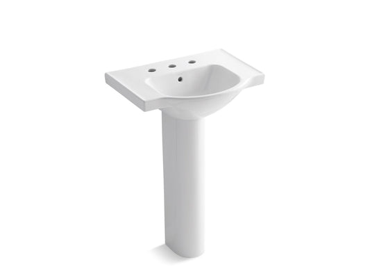 KOHLER K-5266-8-0 Veer 24" Rectangular Pedestal Bathroom Sink In White