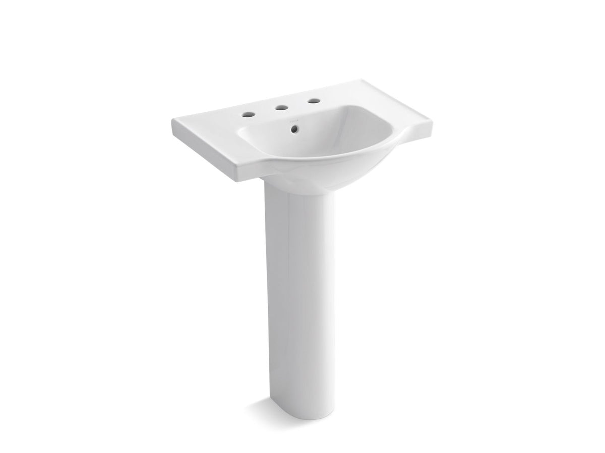 KOHLER K-5266-8-0 Veer 24" Rectangular Pedestal Bathroom Sink - White