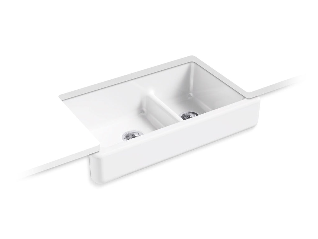 KOHLER K-6426-FF Whitehaven Smart Divide 35-1/2" Undermount Double-Bowl Farmhouse Kitchen Sink With Short Apron - Sea Salt