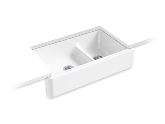 KOHLER K-6427-0 Whitehaven Smart Divide 35-3/4" Undermount Double-Bowl Farmhouse Kitchen Sink In White