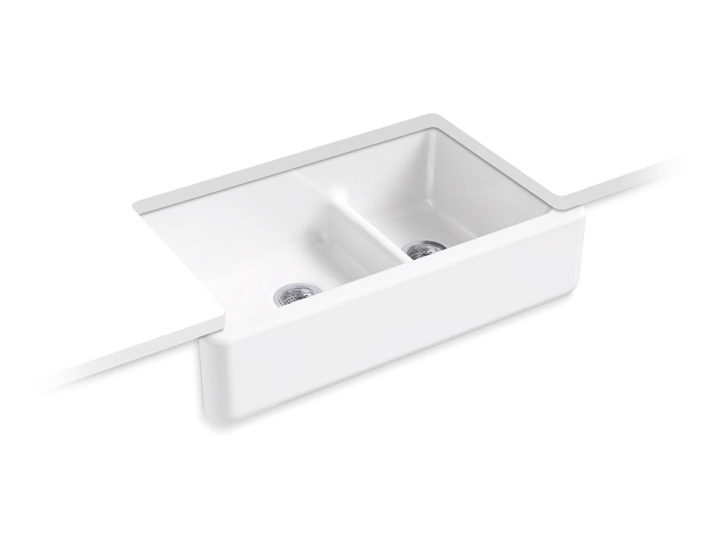 KOHLER K-6427-FF Whitehaven Smart Divide 35-3/4" Undermount Double-Bowl Farmhouse Kitchen Sink - Sea Salt