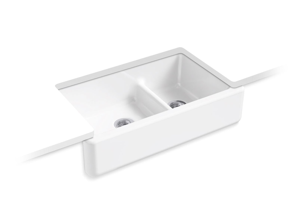 KOHLER K-6427-FF Whitehaven Smart Divide 35-3/4" Undermount Double-Bowl Farmhouse Kitchen Sink - Sea Salt