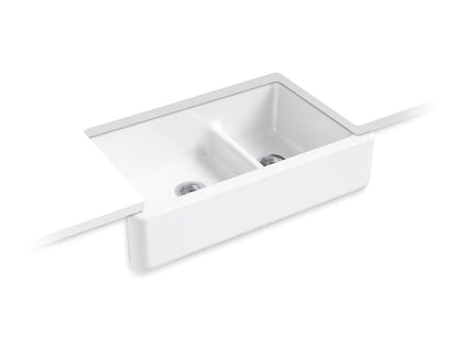 KOHLER K-6427-0 Whitehaven Smart Divide 35-3/4" undermount double-bowl farmhouse kitchen sink - White