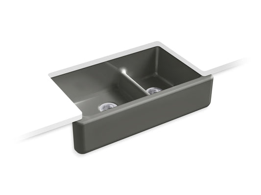 KOHLER K-6427-58 Whitehaven Smart Divide 35-3/4" Undermount Double-Bowl Farmhouse Kitchen Sink In Thunder Grey