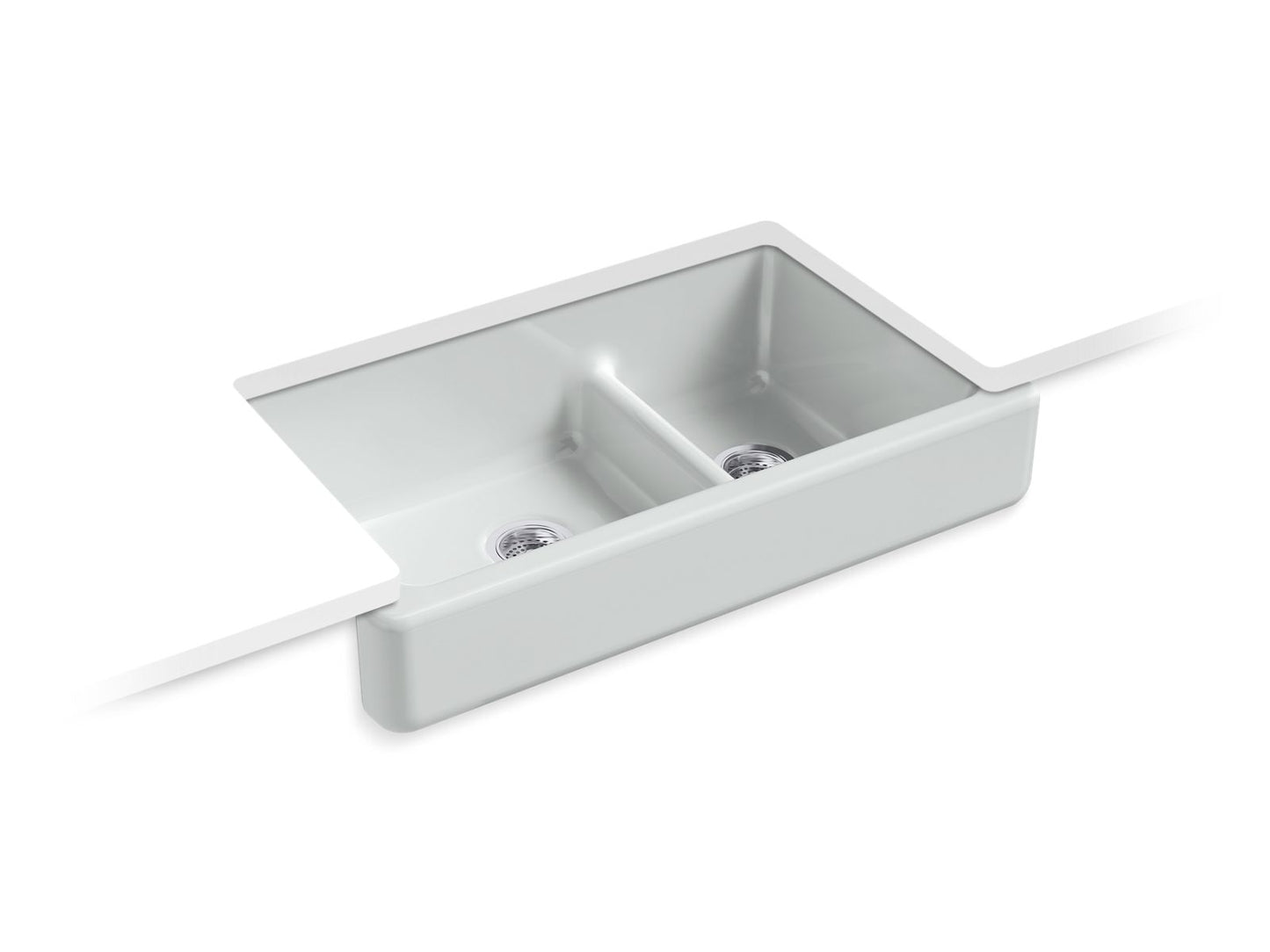 KOHLER K-6426-95 Whitehaven Smart Divide 35-1/2" Undermount Double-Bowl Farmhouse Kitchen Sink With Short Apron In Ice Grey