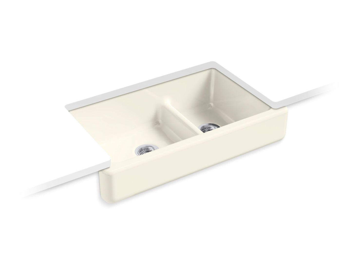 KOHLER K-6426-96 Whitehaven Smart Divide 35-1/2" Undermount Double-Bowl Farmhouse Kitchen Sink With Short Apron In Biscuit