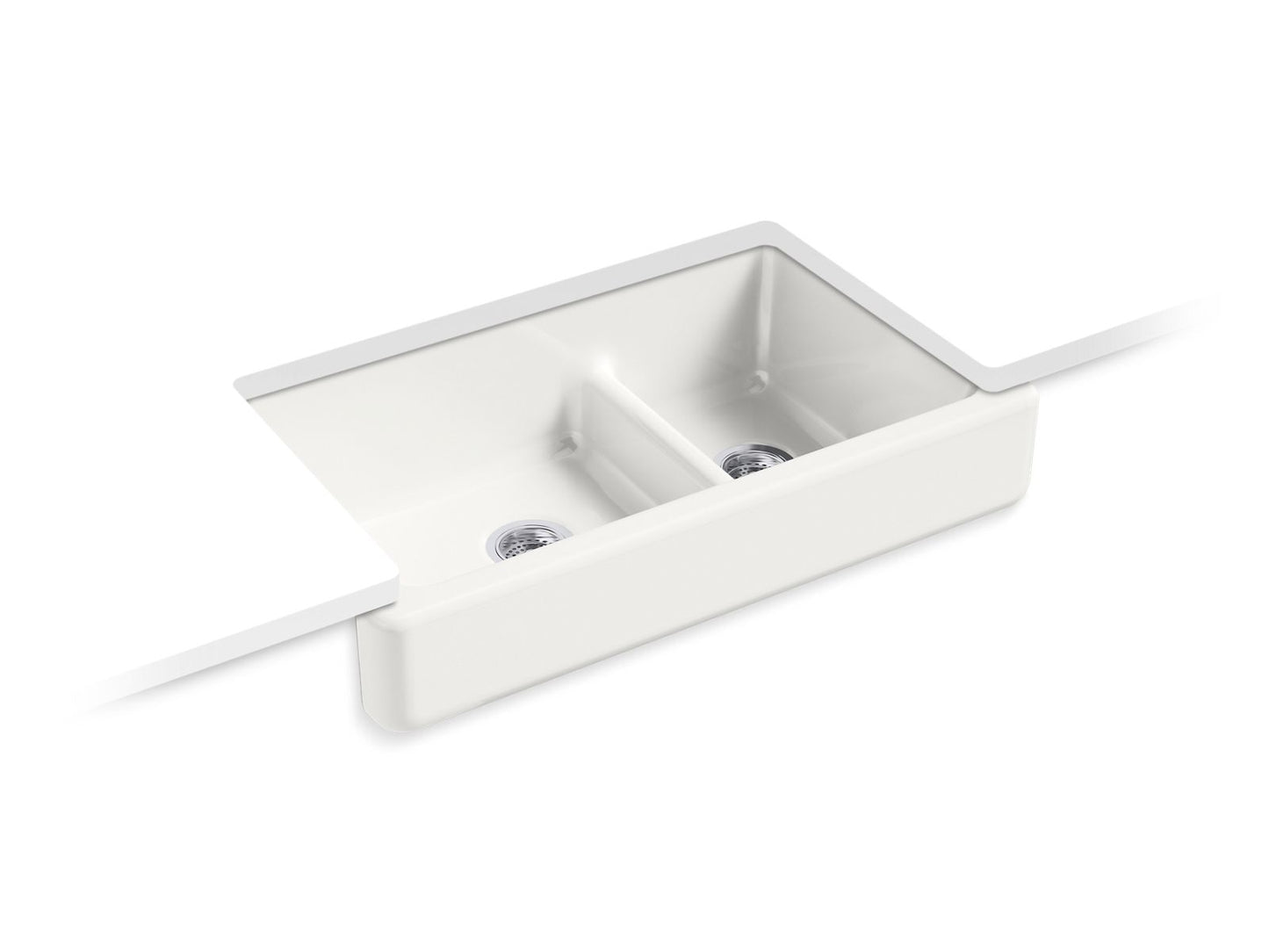 KOHLER K-6426-FF Whitehaven Smart Divide 35-1/2" Undermount Double-Bowl Farmhouse Kitchen Sink With Short Apron In Sea Salt