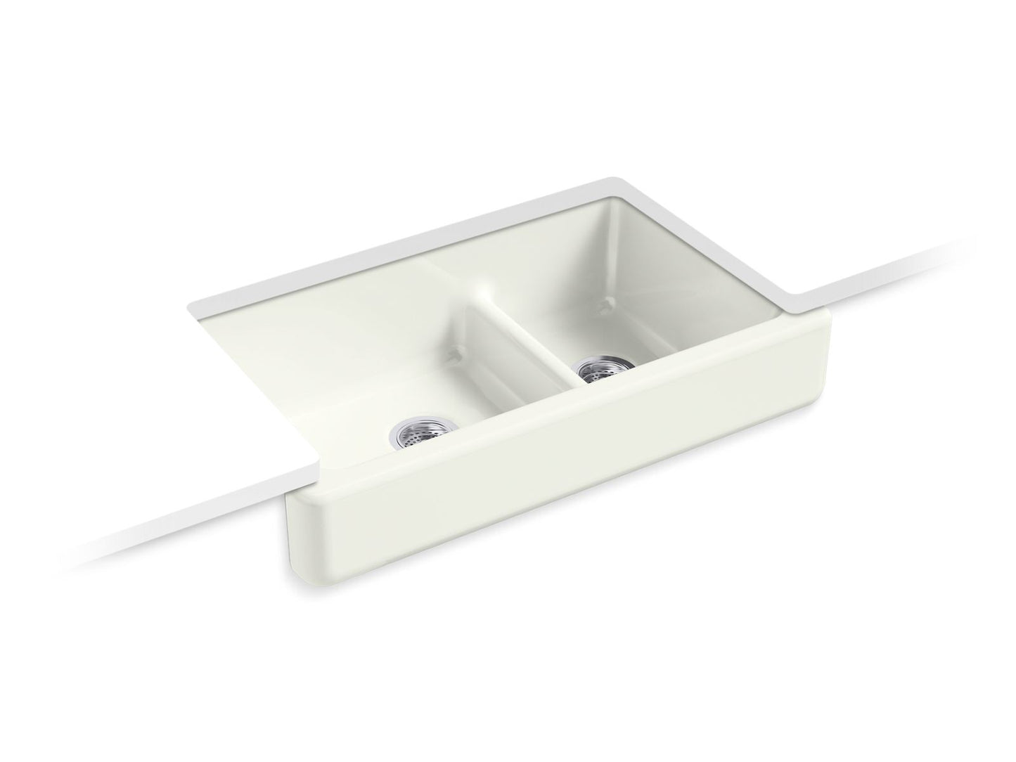 KOHLER K-6426-NY Whitehaven Smart Divide 35-1/2" Undermount Double-Bowl Farmhouse Kitchen Sink With Short Apron In Dune