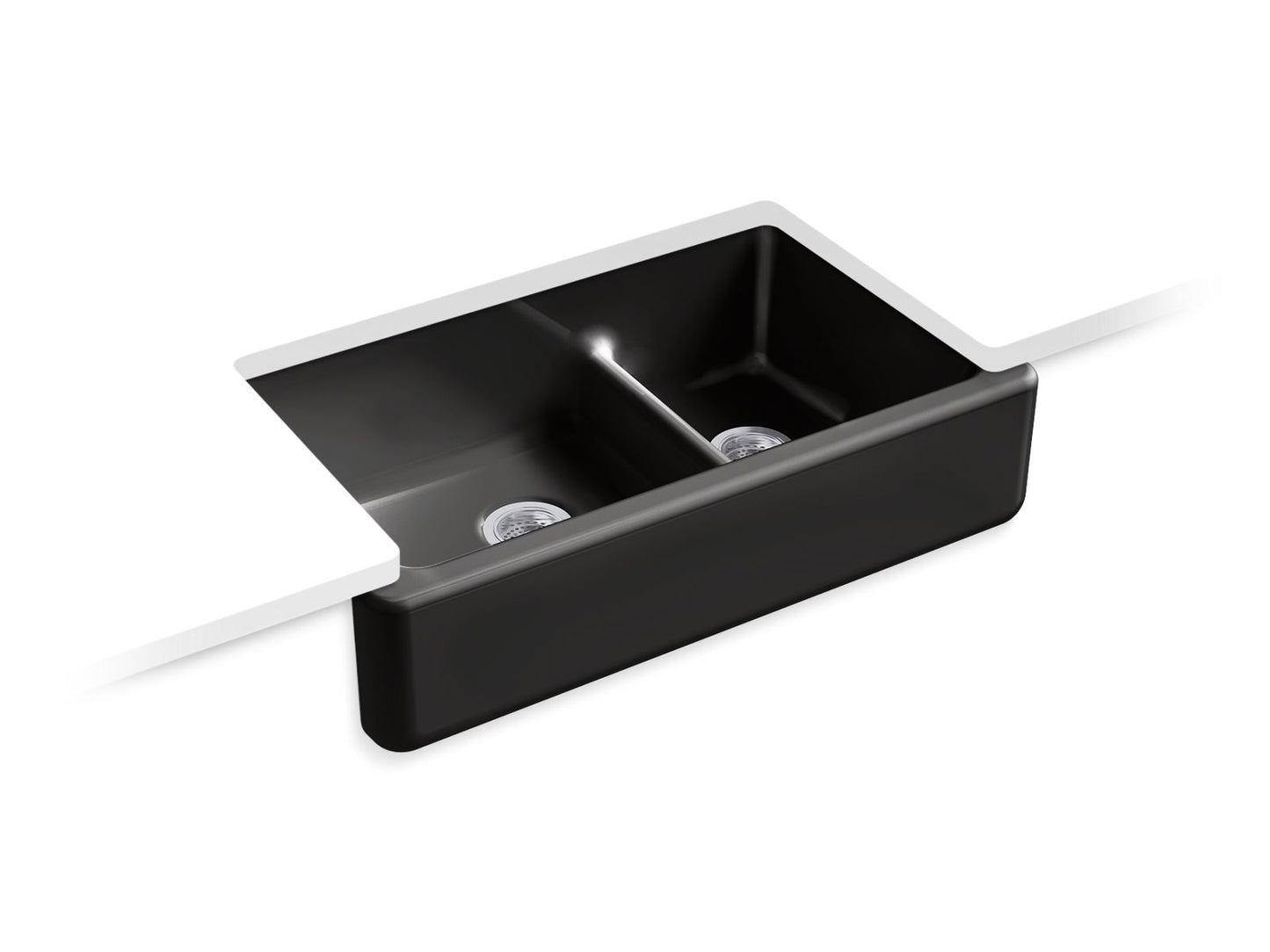 KOHLER K-6427-7 Whitehaven Smart Divide 35-3/4" Undermount Double-Bowl Farmhouse Kitchen Sink In Black Black