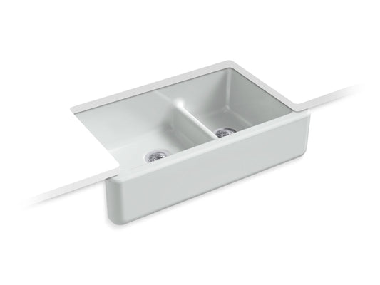 KOHLER K-6427-95 Whitehaven Smart Divide 35-3/4" Undermount Double-Bowl Farmhouse Kitchen Sink In Ice Grey