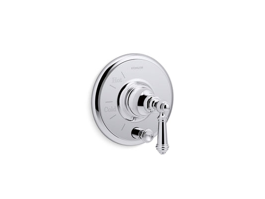 KOHLER K-T72768-4-CP Artifacts Rite-Temp Valve Trim With Push-Button Diverter And Lever Handle In Polished Chrome