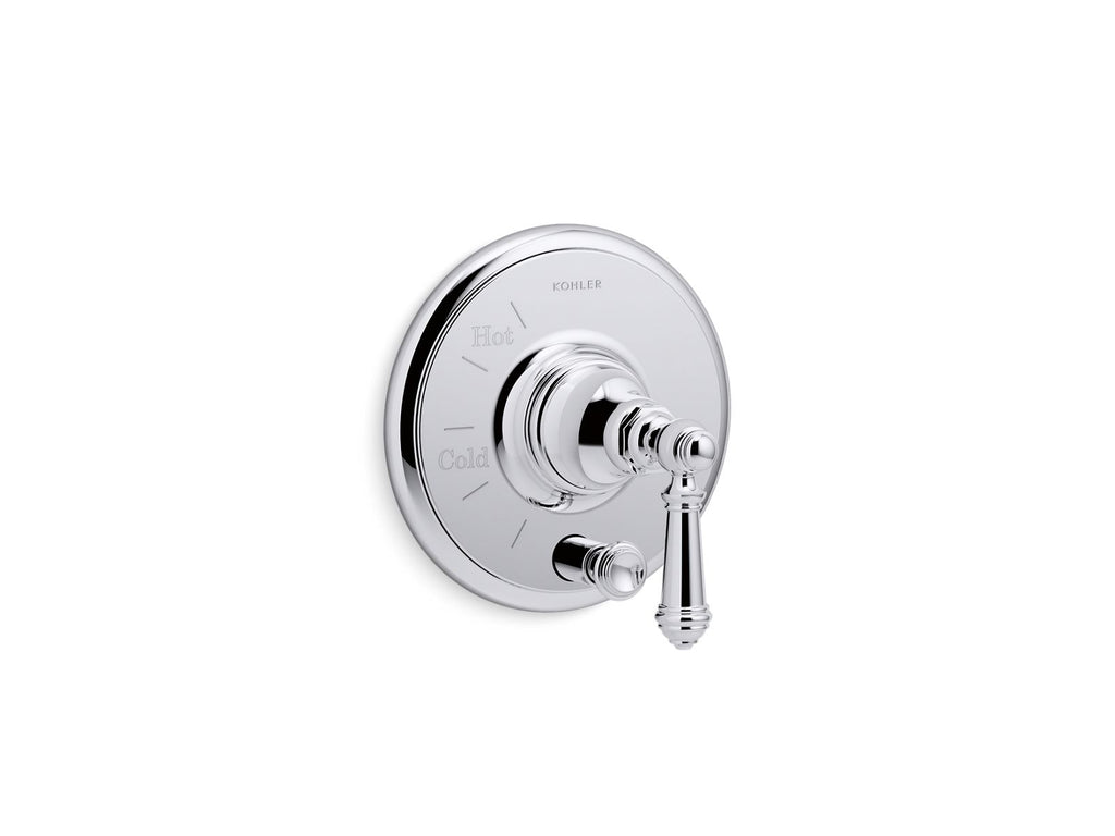 KOHLER K-T72768-4-CP Artifacts Rite-Temp Valve Trim With Push-Button Diverter And Lever Handle - Polished Chrome