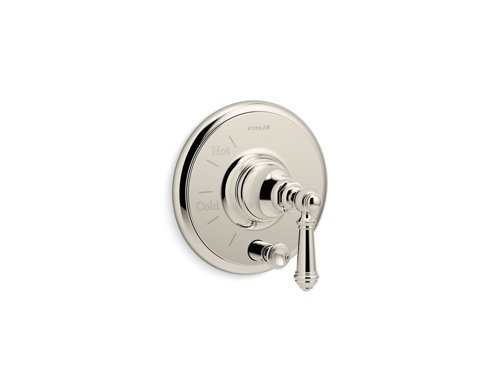KOHLER K-T72768-4-SN Artifacts Rite-Temp Valve Trim With Push-Button Diverter And Lever Handle - Vibrant Polished Nickel