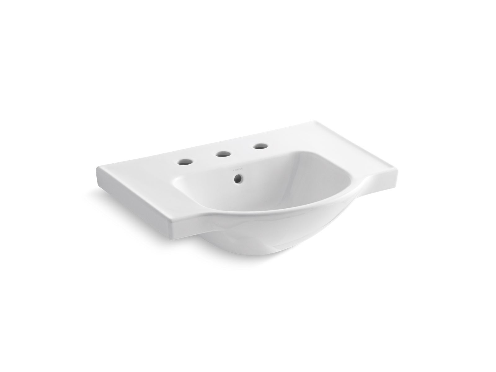 KOHLER K-5248-8-0 Veer 24" Square Pedestal Bathroom Sink - White
