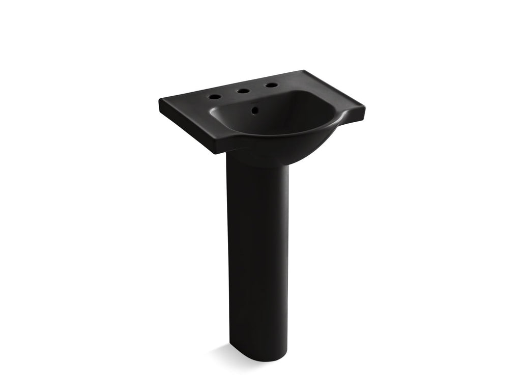 KOHLER K-5265-8-7 Veer 21" Rectangular Pedestal Bathroom Sink - Black Black