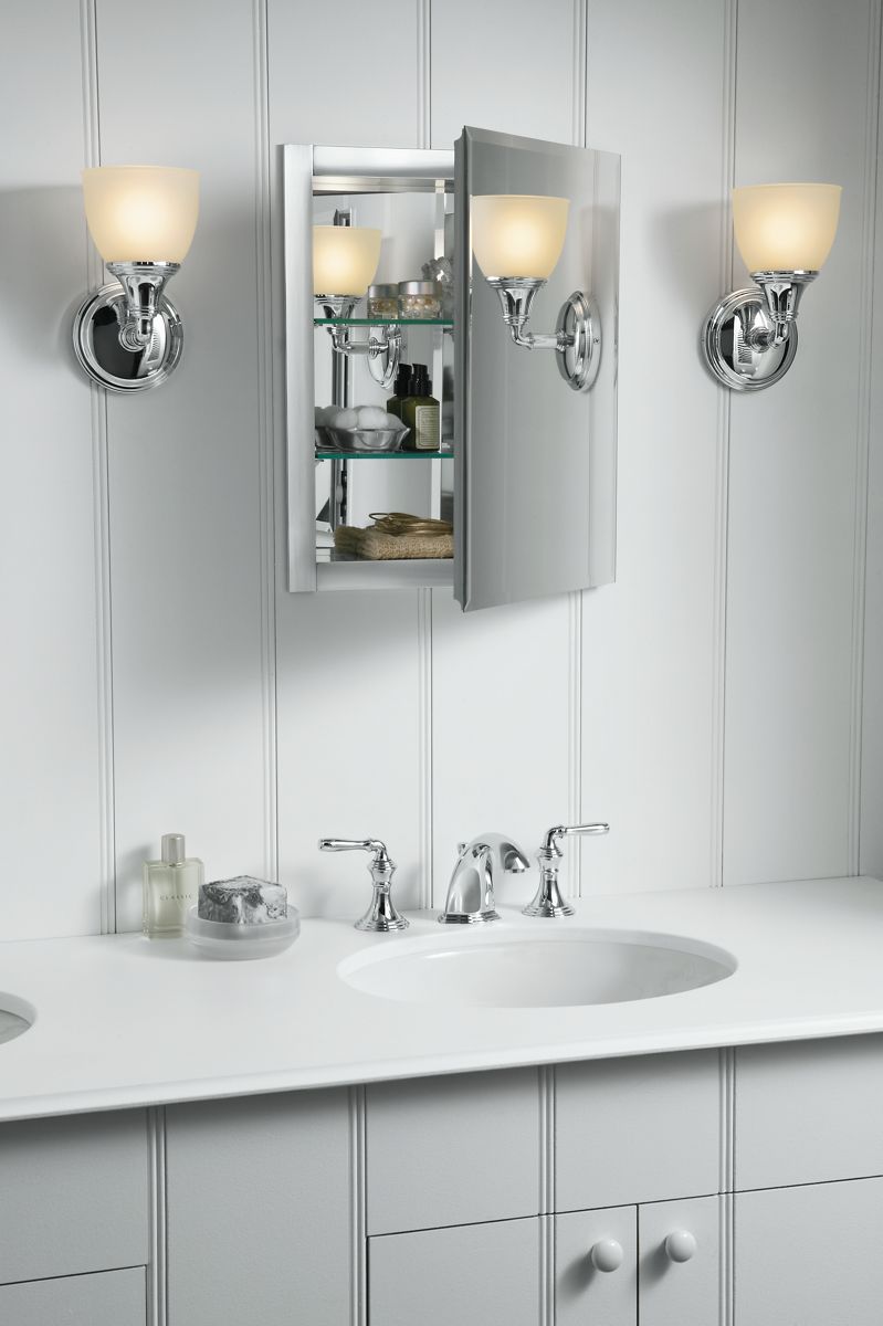 KOHLER K-CB-CLR1620FS 16" W X 20" H Aluminum Single-Door Medicine Cabinet With Mirrored Door, Beveled Edges