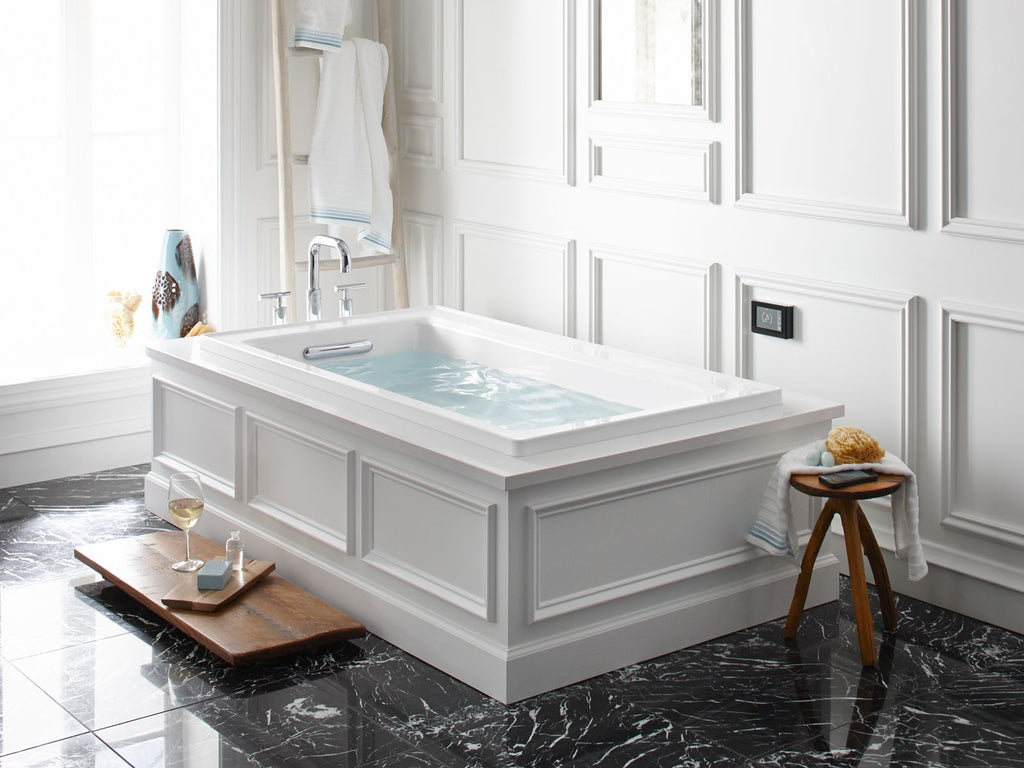 KOHLER K-1122-GHLAW-0 Archer 60" X 32" Integral Apron Heated Bubblemassage Air Bath With Bask Heated Surface And Left-Hand Drain - White