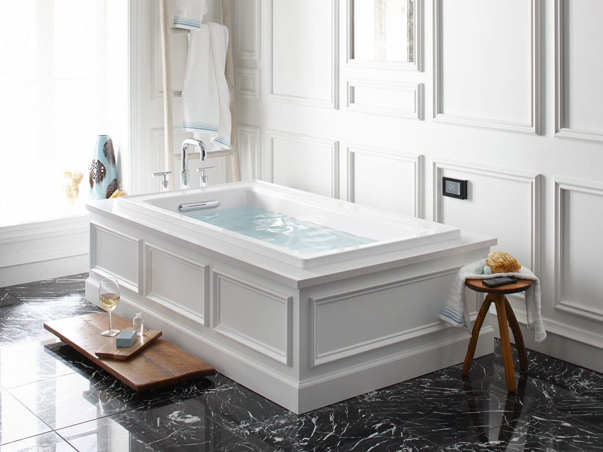 KOHLER K-1122-GHLAW-0 Archer 60" X 32" Integral Apron Heated Bubblemassage Air Bath With Bask Heated Surface And Left-Hand Drain - White