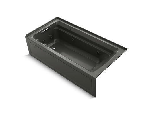 KOHLER K-1124-XGHLA-58 Archer 72" X 36" Alcove Heated Bubblemassage Air Bath And Whirlpool, Left Drain In Thunder Grey