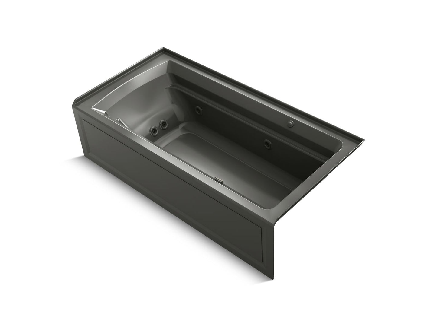 KOHLER K-1124-XGHRA-58 Archer 72" X 36" Alcove Heated Bubblemassage Air Bath And Whirlpool, Right Drain In Thunder Grey