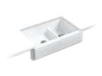 KOHLER K-6349-0 Whitehaven Hayridge Smart Divide 35-11/16" Undermount Double-Bowl Farmhouse Kitchen Sink - White