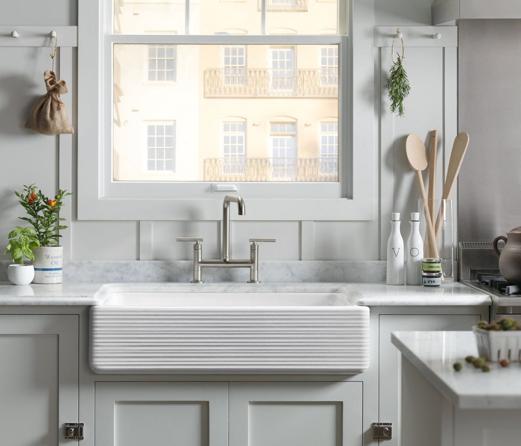 KOHLER K-6351-0 Hayridge Whitehaven 35-11/16" Undermount Single-Bowl Farmhouse Kitchen Sink - White