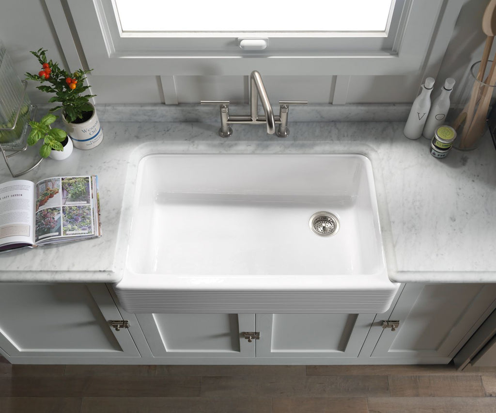 KOHLER K-6351-0 Hayridge Whitehaven 35-11/16" Undermount Single-Bowl Farmhouse Kitchen Sink - White