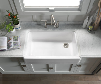 KOHLER K-6351-0 Hayridge Whitehaven 35-11/16" undermount single-bowl farmhouse kitchen sink - White