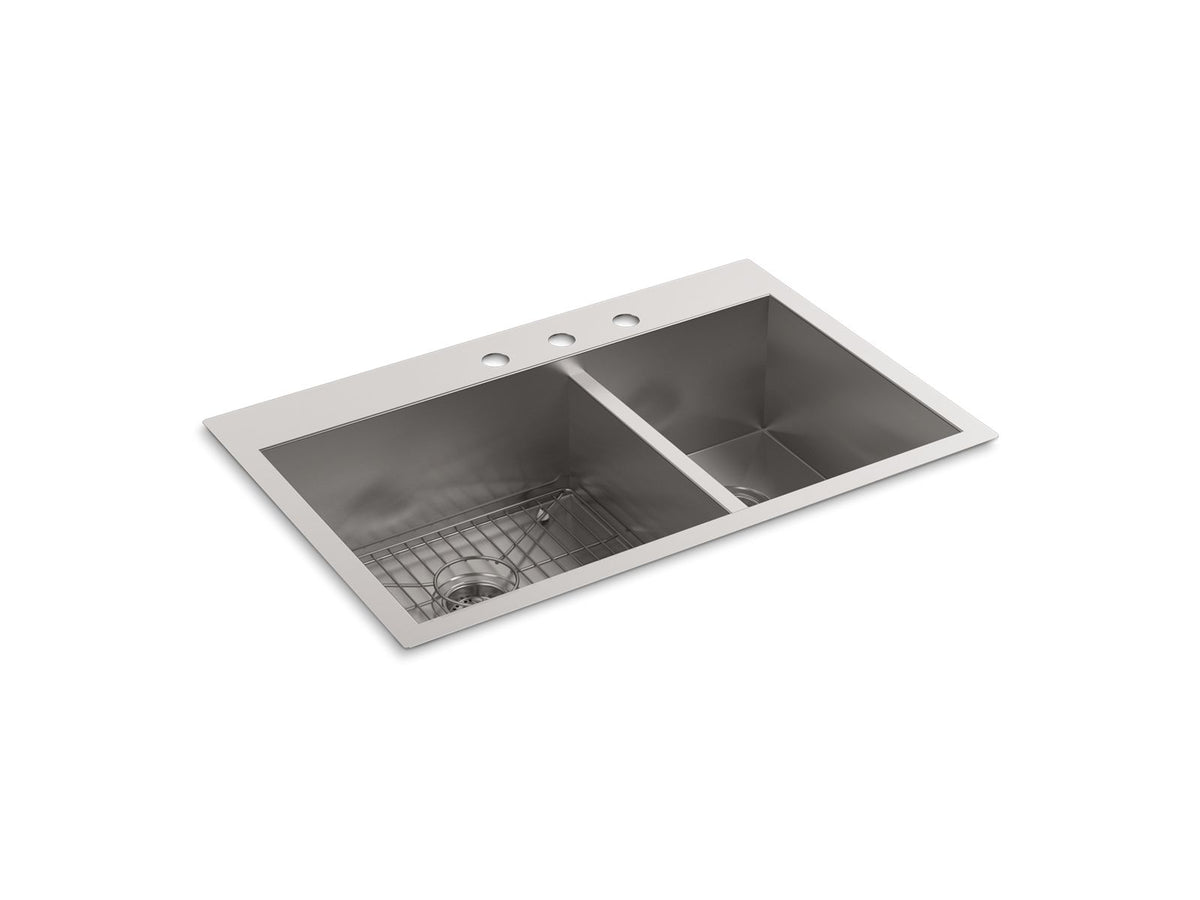 KOHLER K-3823-3-NA Vault 33" Top-/Undermount Double-Bowl Kitchen Sink - Stainless Steel