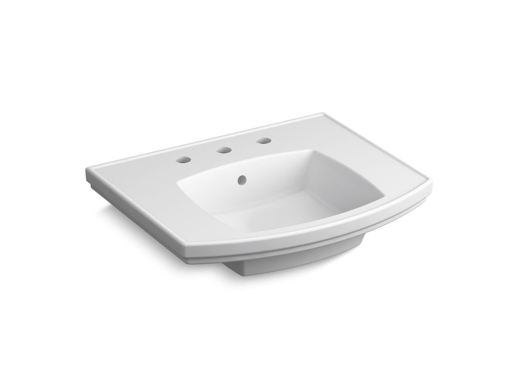 KOHLER K-24051-8-0 Kelston 23-3/4" Rectangular Pedestal Bathroom Sink - White