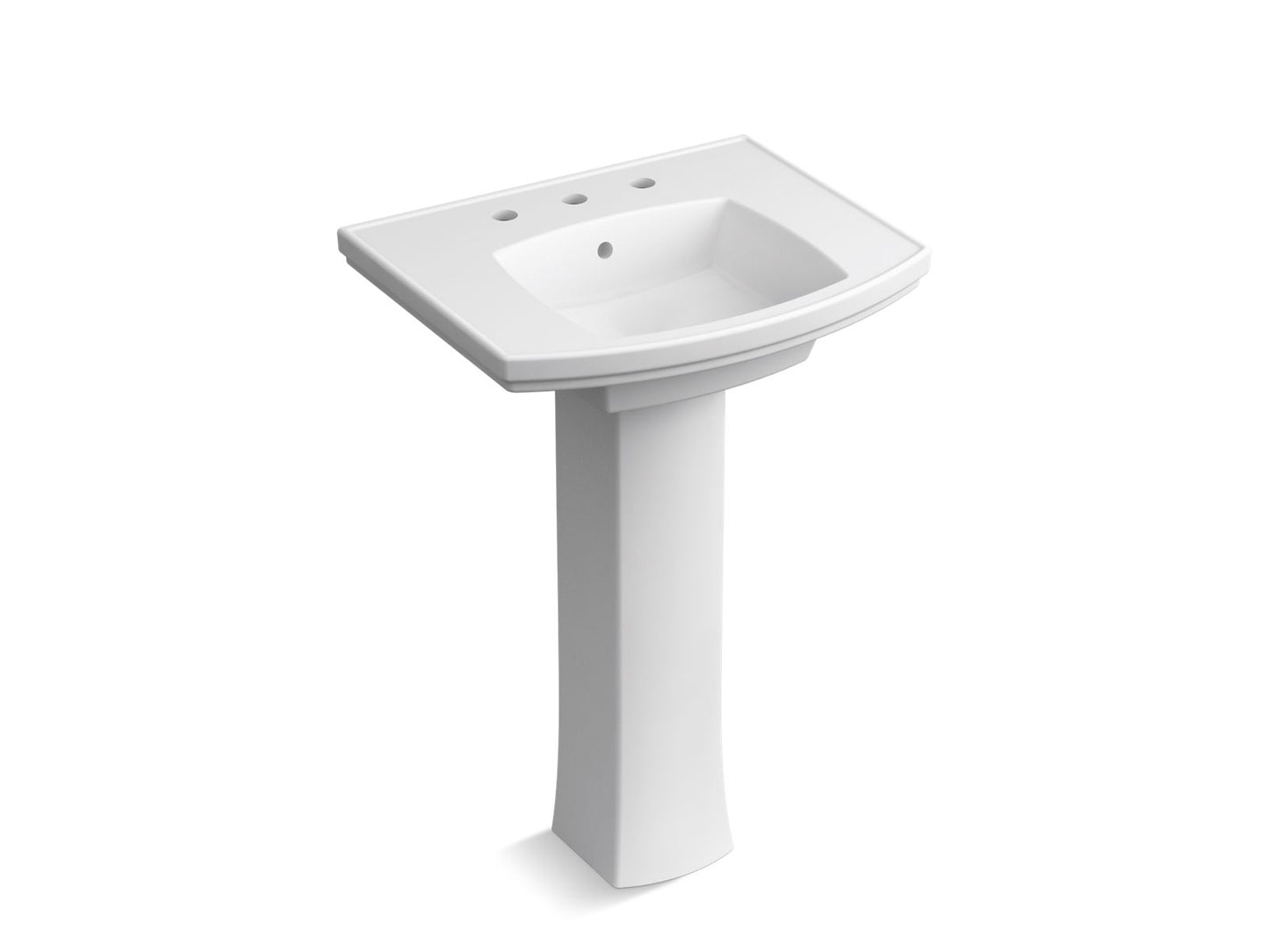 KOHLER K-24050-8-0 Kelston 23-3/4" Rectangular Pedestal Bathroom Sink In White