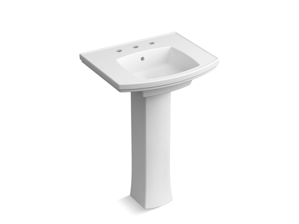 KOHLER K-24050-8-0 Kelston 23-3/4" Rectangular Pedestal Bathroom Sink - White