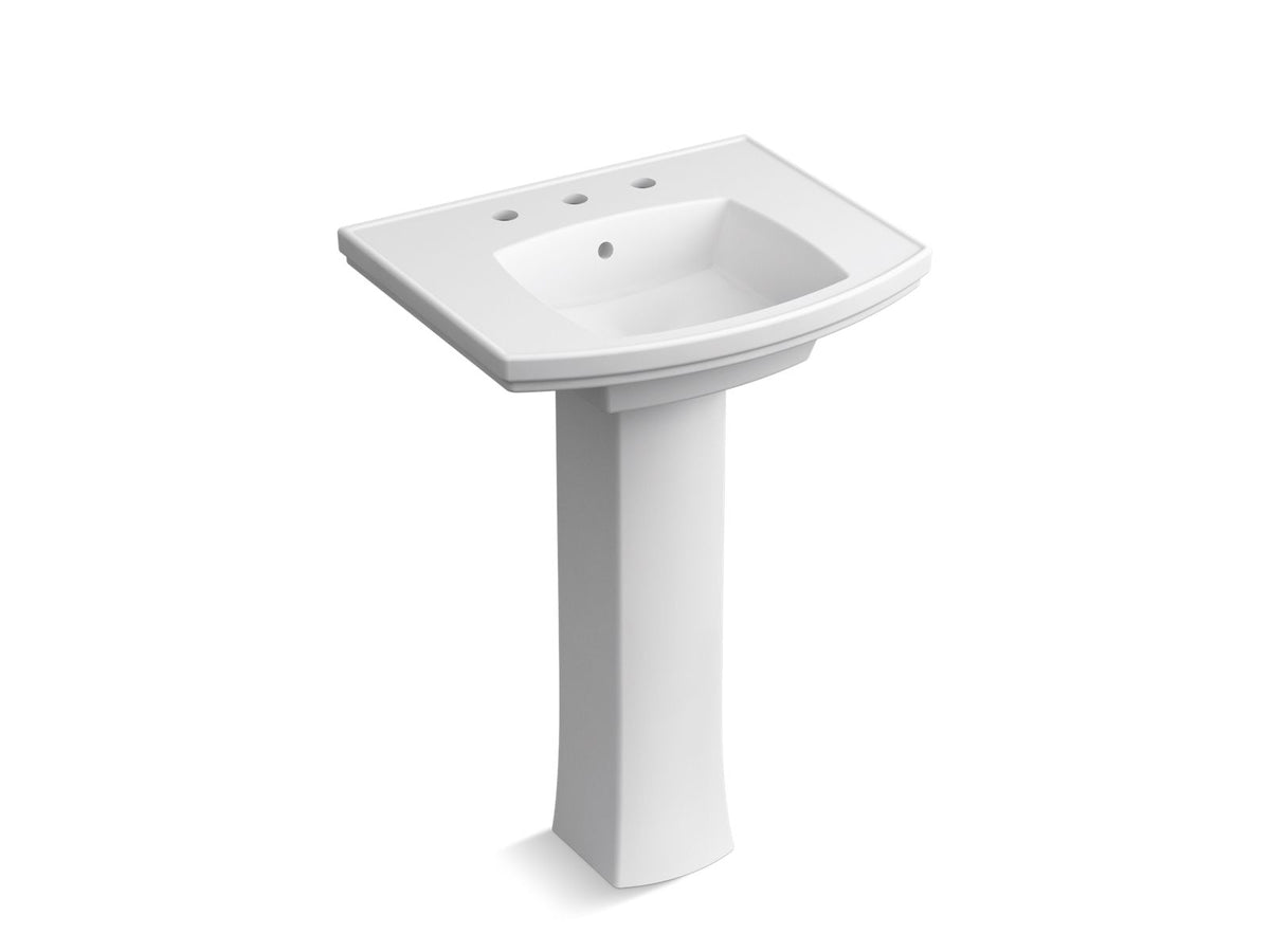 KOHLER K-24050-8-0 Kelston 23-3/4" Rectangular Pedestal Bathroom Sink - White