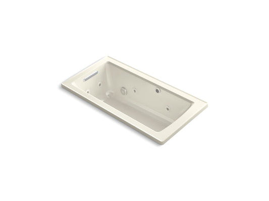 KOHLER K-1947-XHGH-96 Archer 60" X 30" Drop-In Heated Bubblemassage Air Bath With Whirlpool In Biscuit