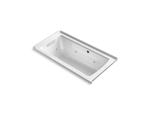 KOHLER K-1947-LW-0 Archer 60" X 30" Alcove Whirlpool Bath With Bask Heated Surface, Left Drain In White