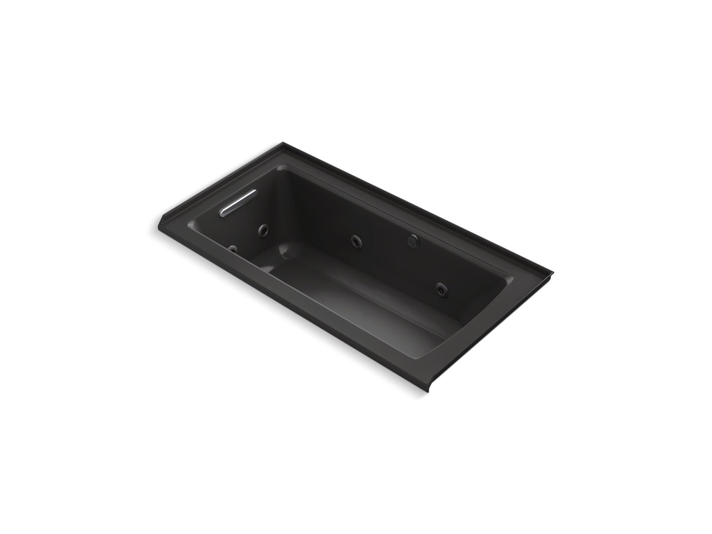 KOHLER K-1947-LW-7 Archer 60" X 30" Alcove Whirlpool Bath With Bask Heated Surface, Left Drain In Black Black