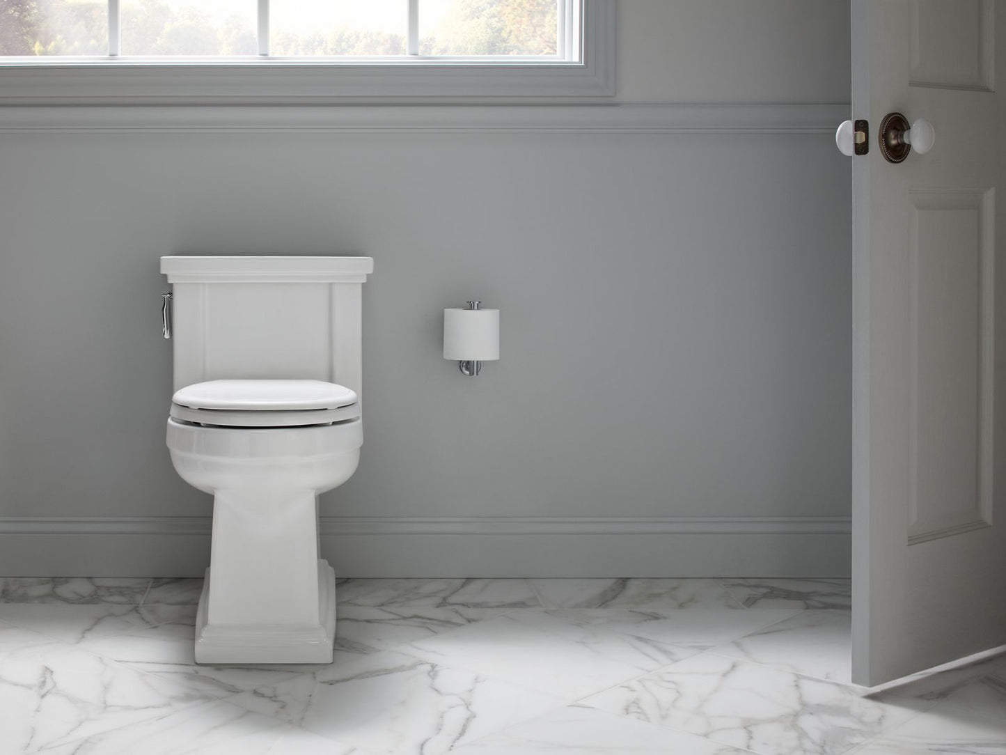 KOHLER K-3981-0 Tresham One-Piece Compact Elongated Toilet With Skirted Trapway, 1.28 Gpf In White