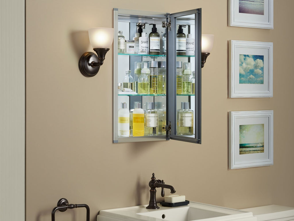 KOHLER K-CB-CLC1526FS 15" W X 26" H Aluminum Single-Door Medicine Cabinet With Mirrored Door, Beveled Edges