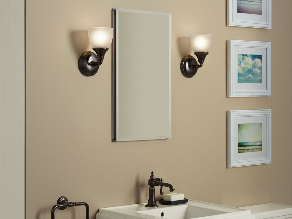 KOHLER K-CB-CLC1526FS 15" W X 26" H Aluminum Single-Door Medicine Cabinet With Mirrored Door, Beveled Edges