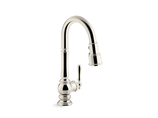 KOHLER K-99261-SN Artifacts Pull-Down Kitchen Sink Faucet With Three-Function Sprayhead In Vibrant Polished Nickel