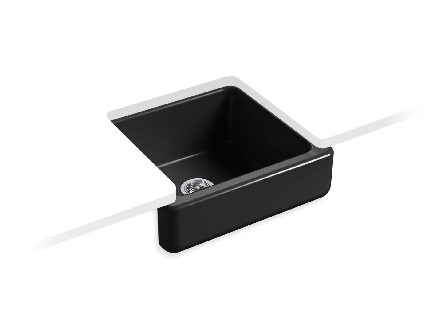 KOHLER K-5664-7 Whitehaven 23-1/2" Undermount Single-Bowl Farmhouse Kitchen Sink In Black Black