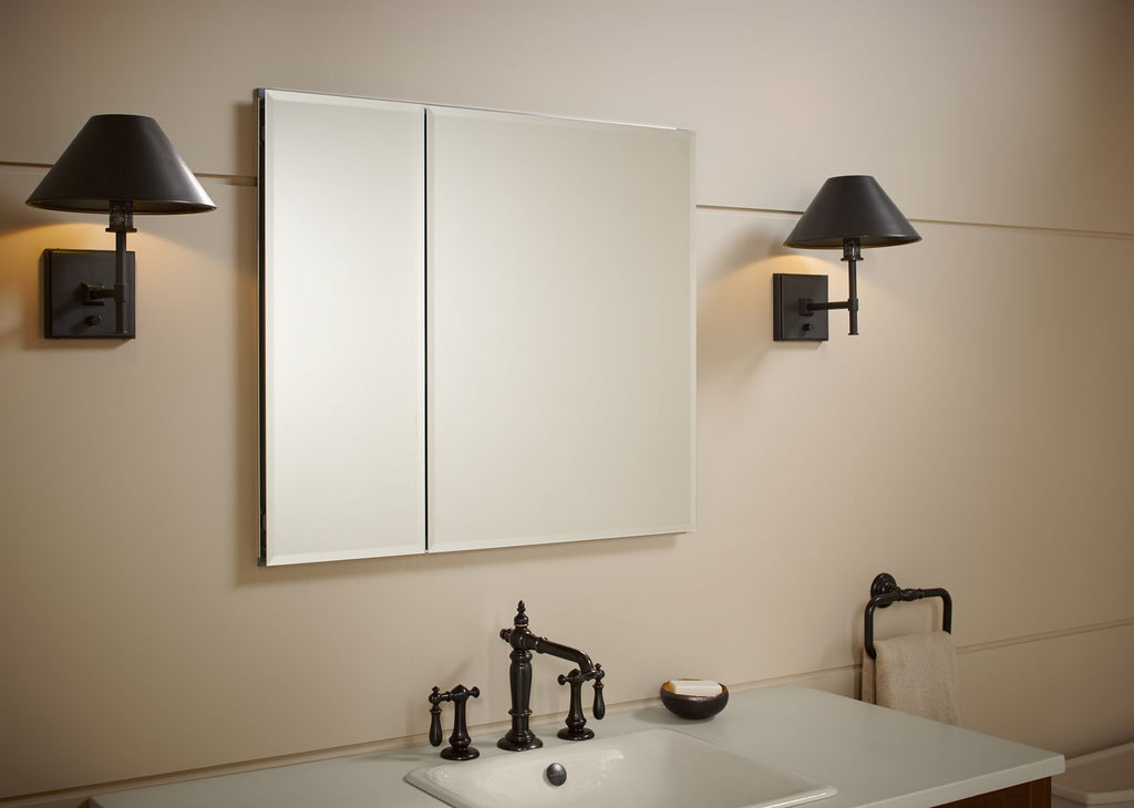 KOHLER K-CB-CLC3026FS 30" W X 26" H Aluminum Two-Door Medicine Cabinet With Mirrored Doors, Beveled Edges