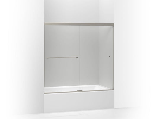 KOHLER K-707000-L-BNK Revel Sliding Bath Door, 55-1/2" H X 56-5/8 - 59-5/8" W, With 1/4" Thick Crystal Clear Glass In Anodized Brushed Nickel