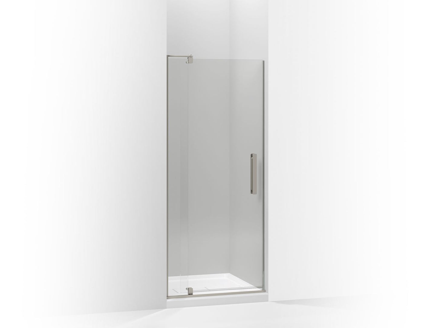 KOHLER K-707506-L-BNK Revel Pivot Shower Door, 74" H X 27-5/16 - 31-1/8" W, With 5/16" Thick Crystal Clear Glass In Anodized Brushed Nickel