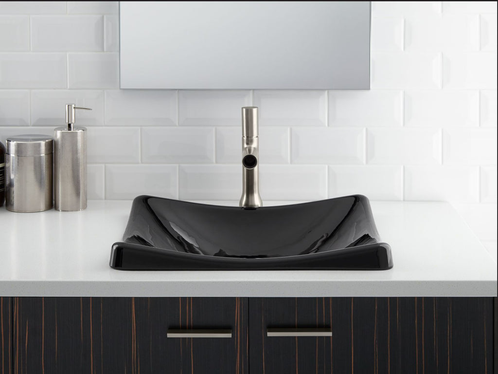 KOHLER K-2833-7 Demilav 18-1/4" Rectangular Vessel Bathroom Sink, No Overflow - Black Black
