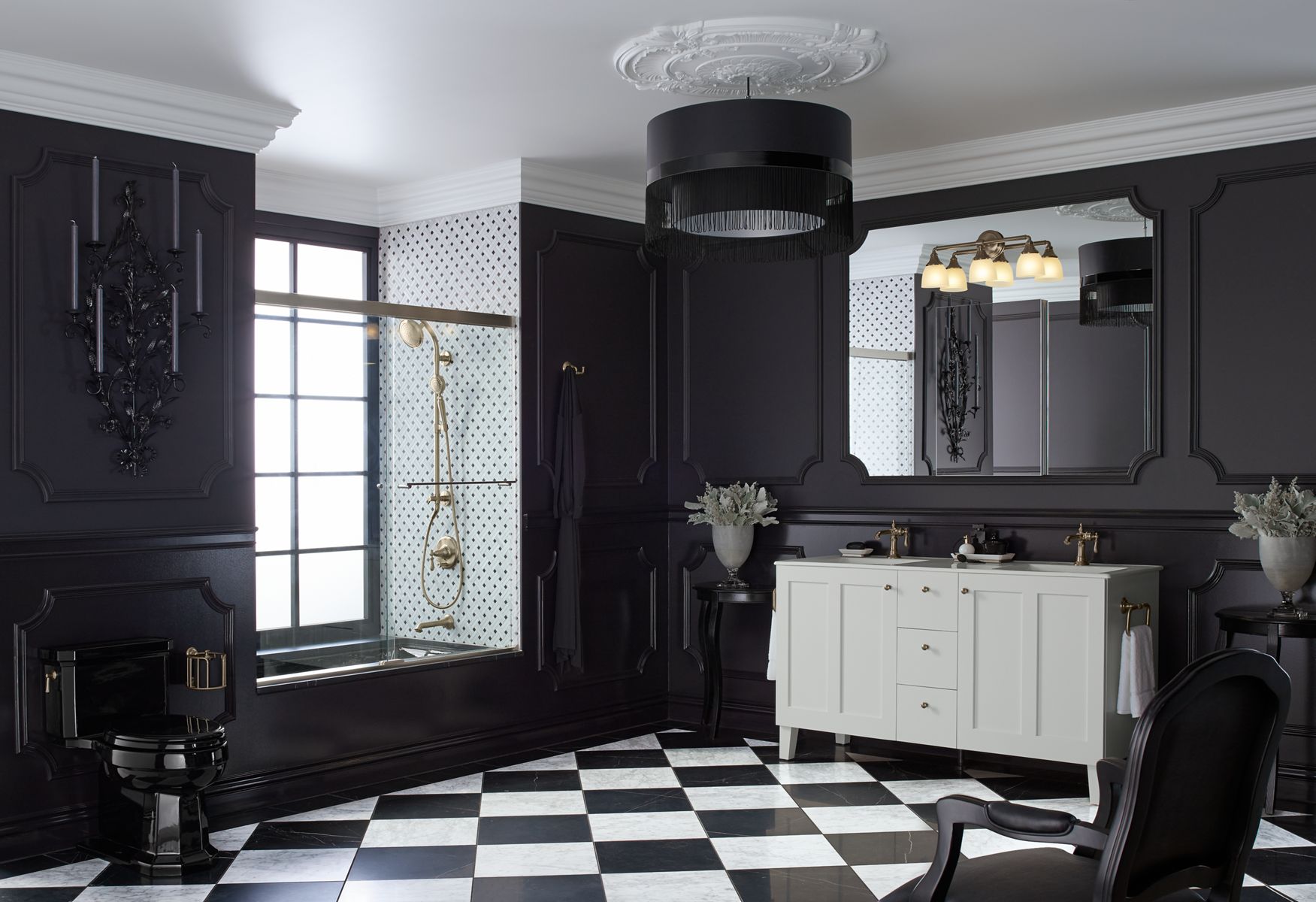 KOHLER K-10572-BML Devonshire Three-Light Sconce - Black With Brass Trim