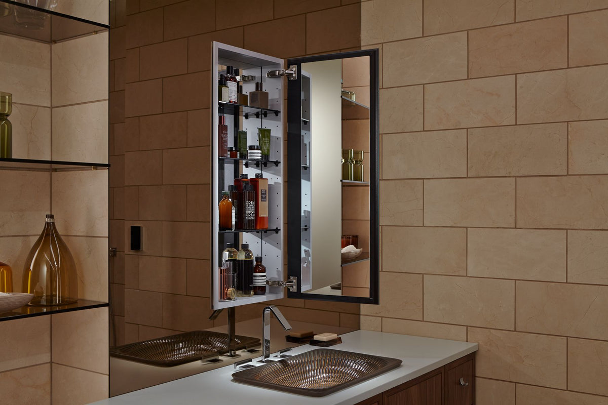 KOHLER K-2938-PG-SAA Catalan 15" W X 36-1/8" H Aluminum Single-Door Medicine Cabinet With 170 Degree Hinge - Satin Anodized Aluminum